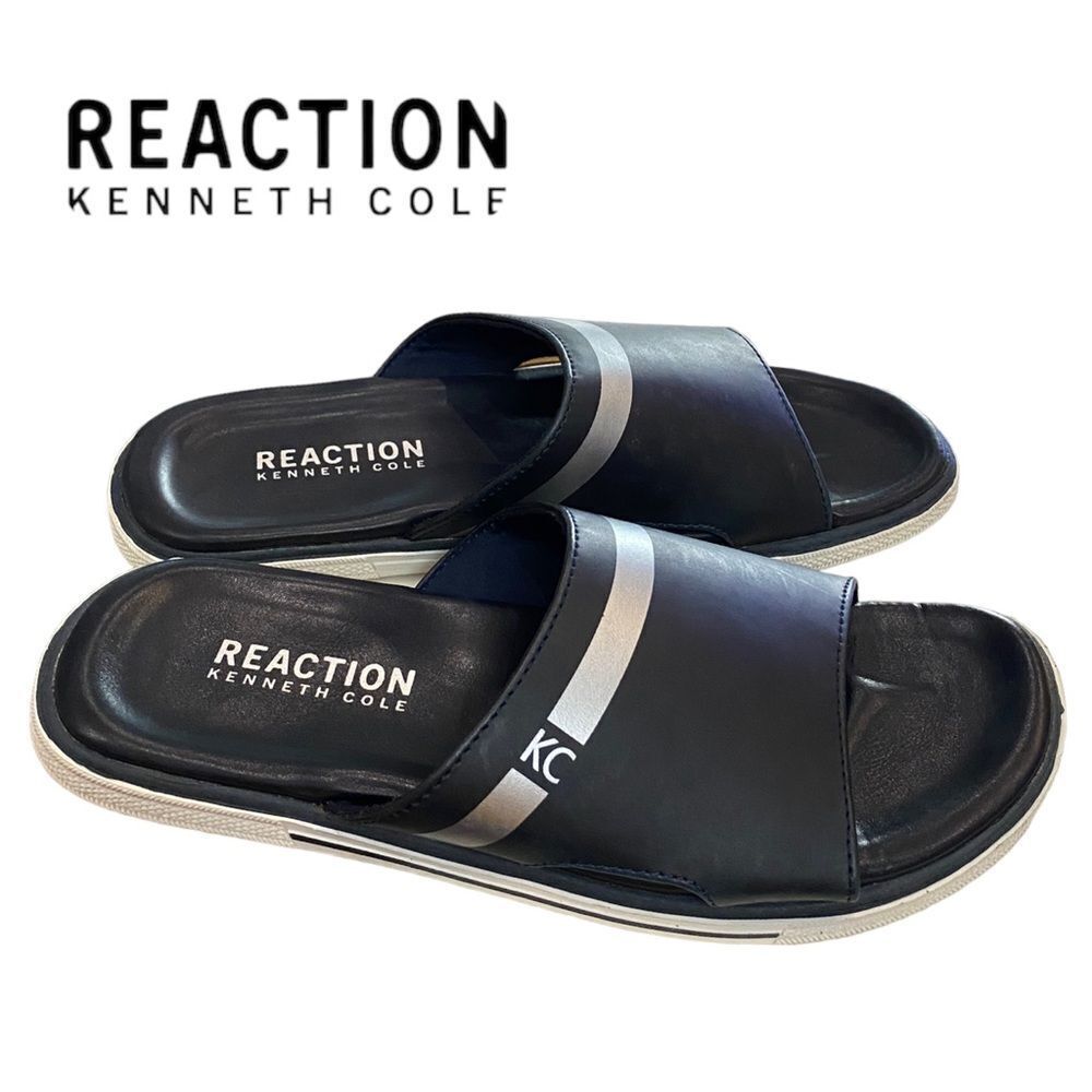 REACTION KENNETH COLE Men's Black Silver Beach Slide Sandals NEW 7